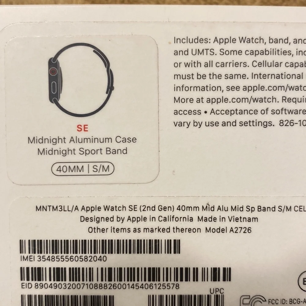 NEW Apple Watch SE (2nd Gen) 40mm Cellular Midnight Blue
